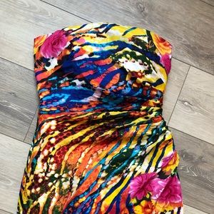 bright color strapless dress